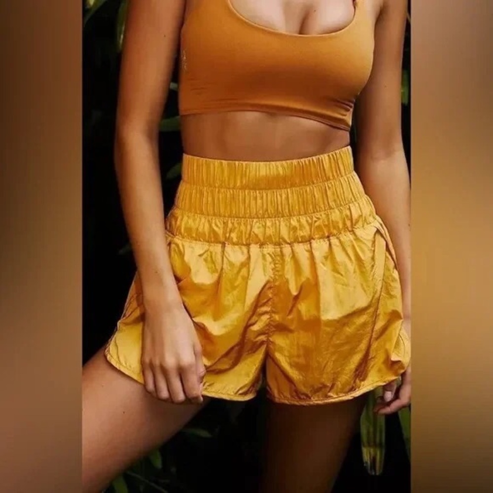 Free People Golden Honey yellow Running Shorts High Waist - Picture 4 of 14